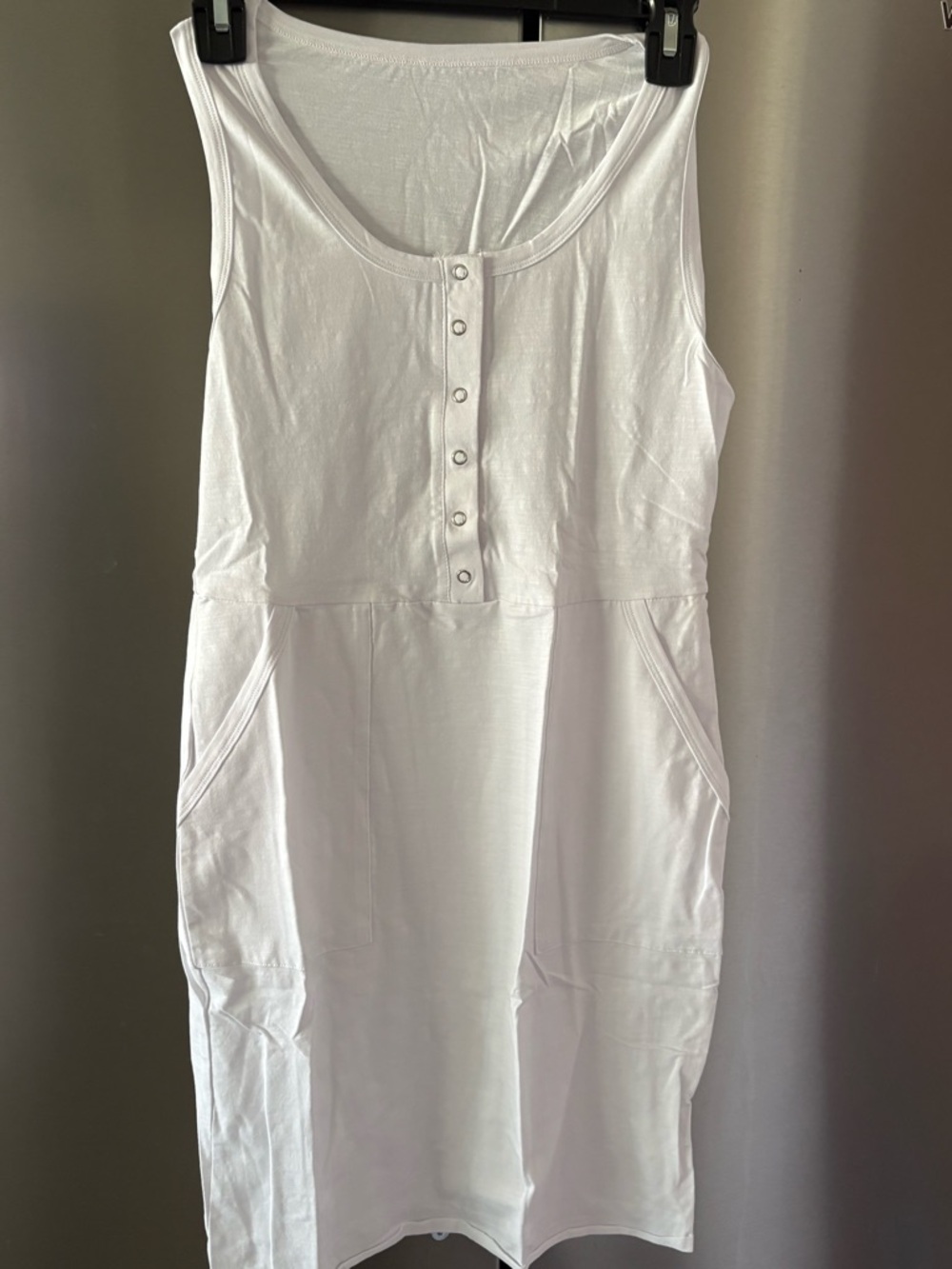 White Sleeveless Henley Tank Dress